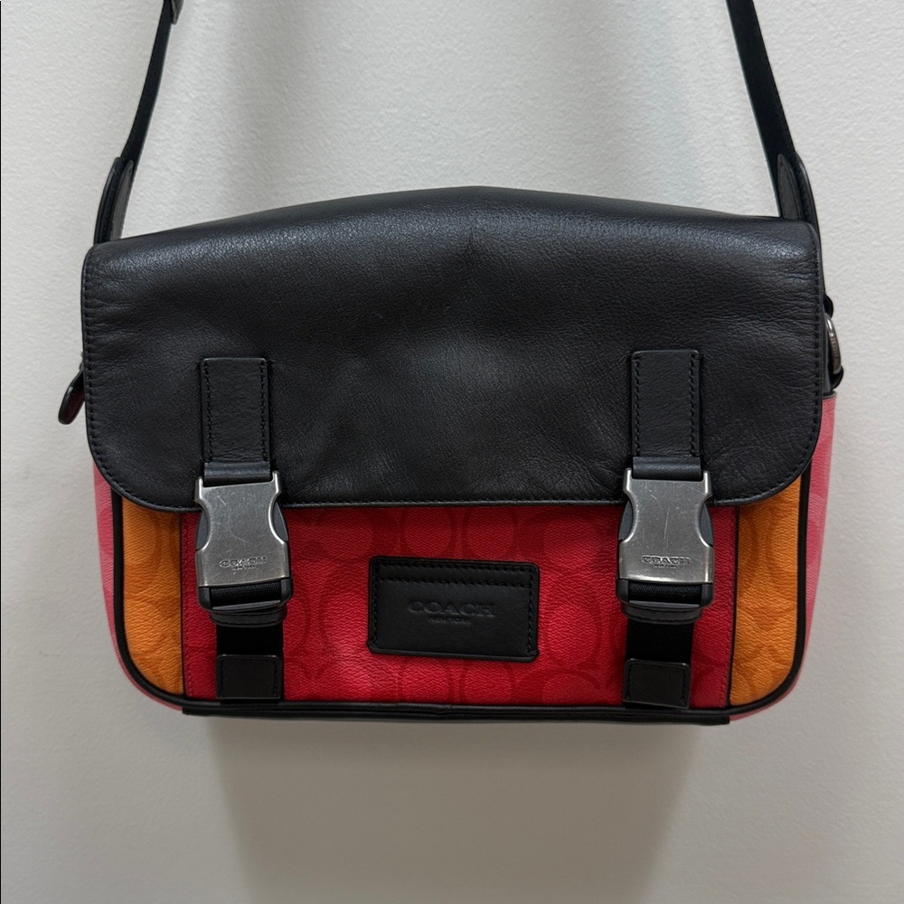 COACH Track Crossbody Blocked Signature Canvas Miami Red Pink Orange Black! - Picture 3 of 15